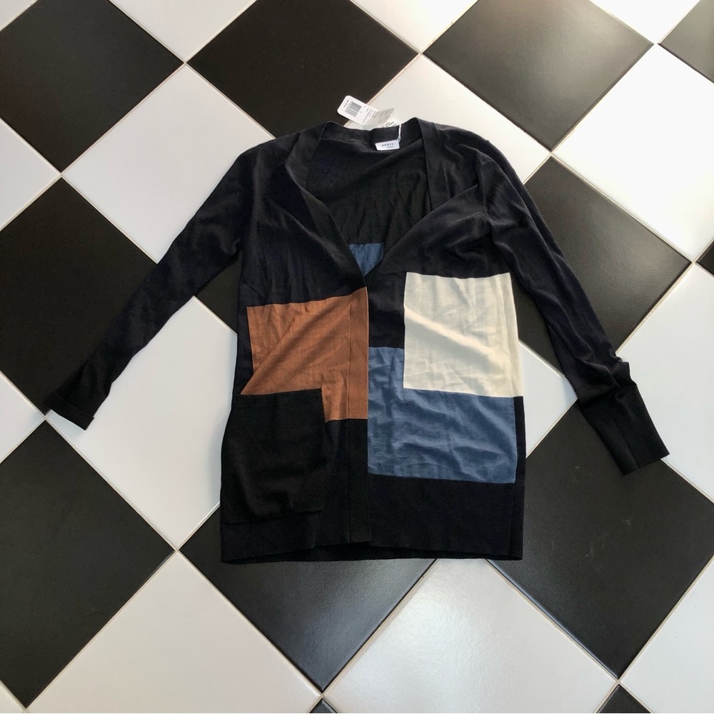 NWT Akris Punto V-Neck Colorblock Cardigan Sweater Button Front Soft Patchwork 6